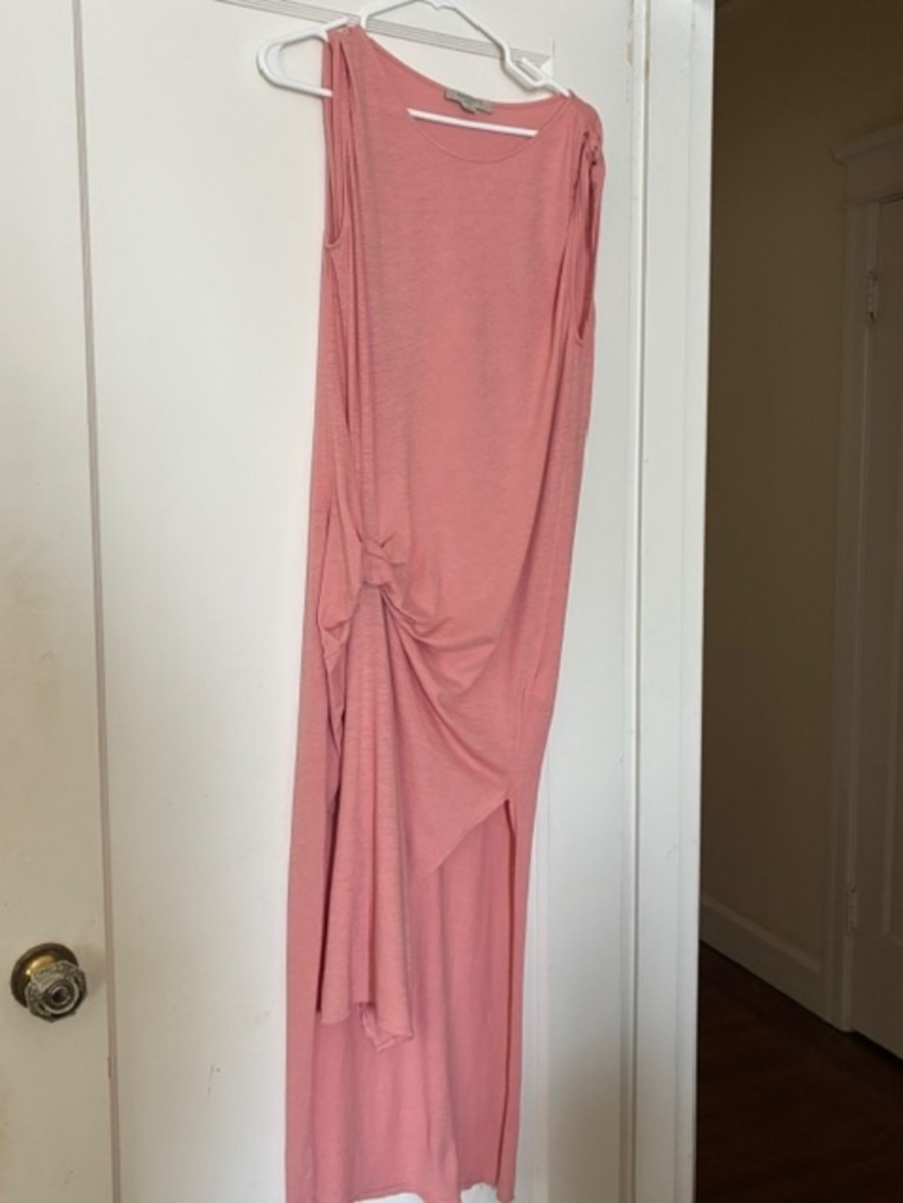 AllSaints Blush Pink Asymmetrical Ruched Dress | Draped Sleeveless Midi/Maxi